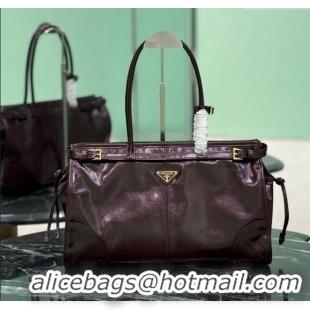 Grade Promotional Prada Bonnie large leather handbag 1BA433 Burgundy 2025