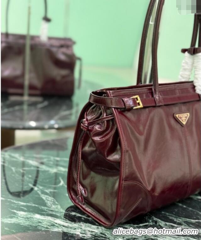 Grade Promotional Prada Bonnie large leather handbag 1BA433 Burgundy 2025