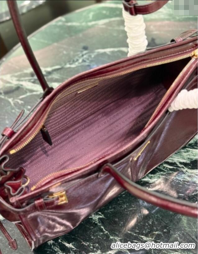 Grade Promotional Prada Bonnie large leather handbag 1BA433 Burgundy 2025