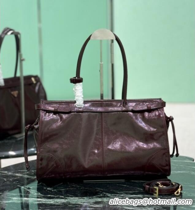 Grade Promotional Prada Bonnie large leather handbag 1BA433 Burgundy 2025