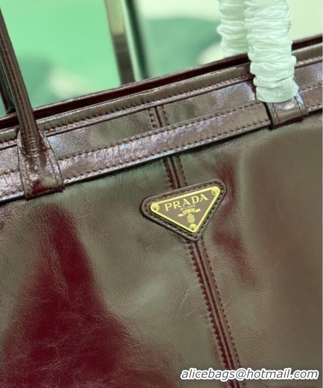 Grade Promotional Prada Bonnie large leather handbag 1BA433 Burgundy 2025