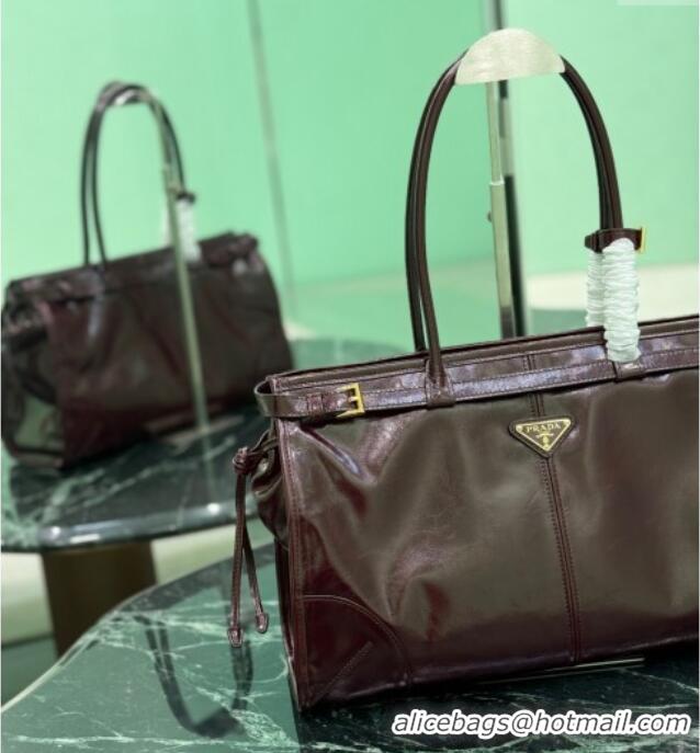 Grade Promotional Prada Bonnie large leather handbag 1BA433 Burgundy 2025