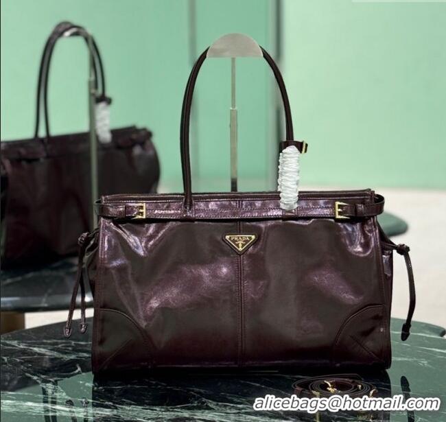 Grade Promotional Prada Bonnie large leather handbag 1BA433 Burgundy 2025
