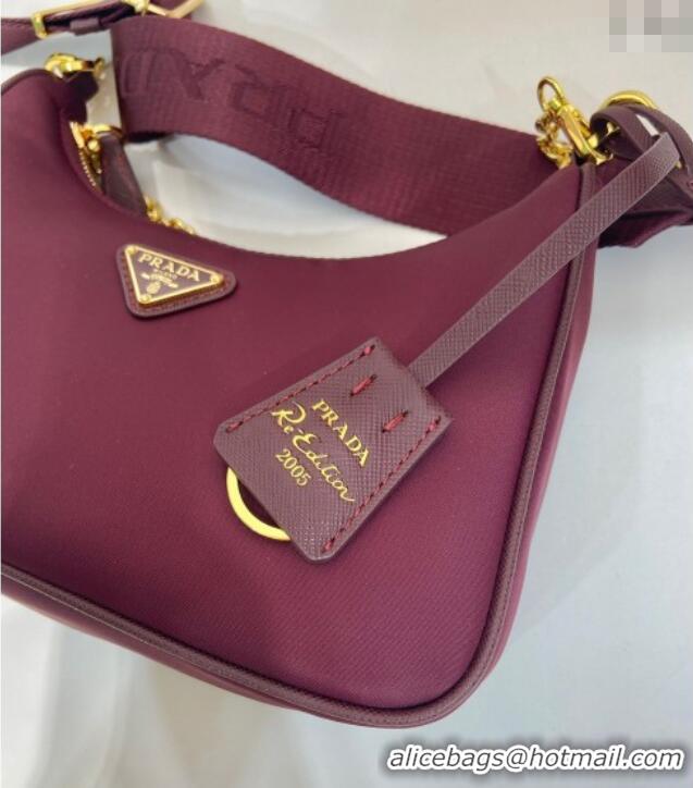 Best Design Prada Re-Edition 2005 Re-Nylon Bag 1BH204 Burgundy 2025