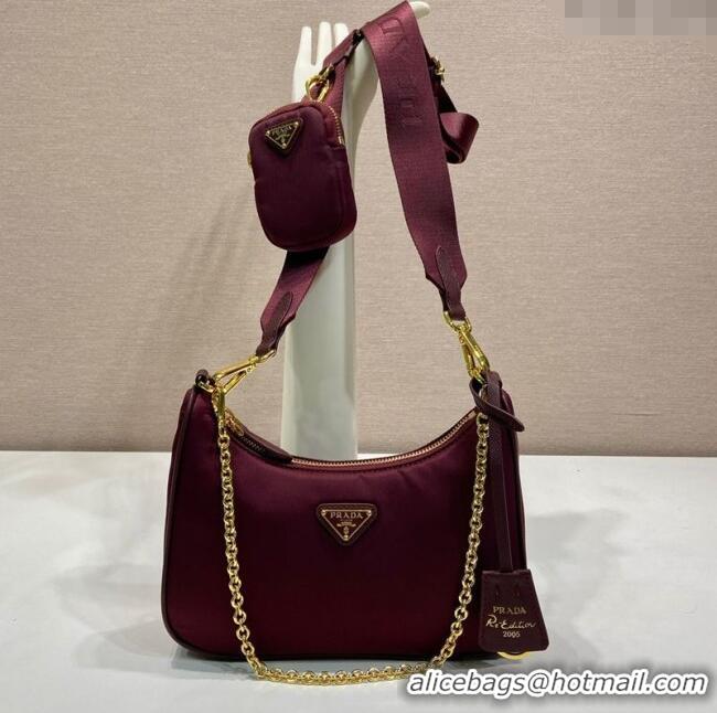 Best Design Prada Re-Edition 2005 Re-Nylon Bag 1BH204 Burgundy 2025