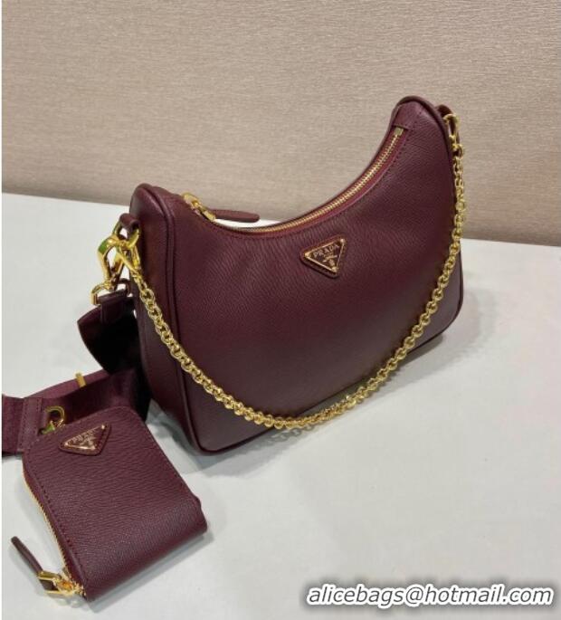 Best Price Prada Re-Edition 2005 Saffiano leather bag 1BH204 Burgundy 2025