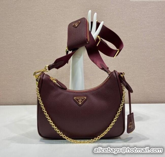Best Price Prada Re-Edition 2005 Saffiano leather bag 1BH204 Burgundy 2025