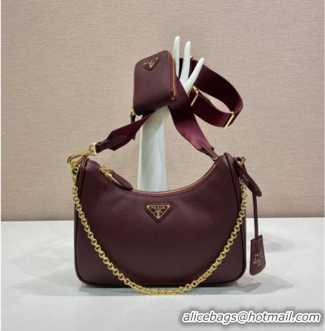 Best Price Prada Re-Edition 2005 Saffiano leather bag 1BH204 Burgundy 2025