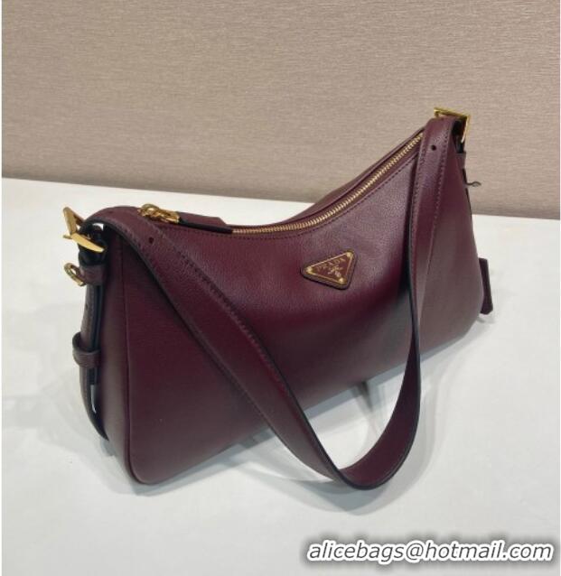 Best Grade Prada Aimee medium leather shoulder bag 1BC229 Burgundy 2025