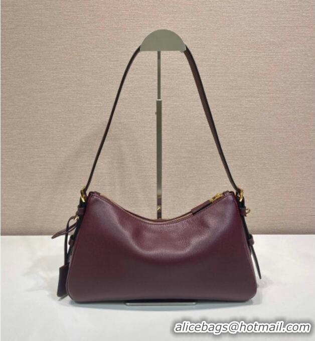 Best Grade Prada Aimee medium leather shoulder bag 1BC229 Burgundy 2025