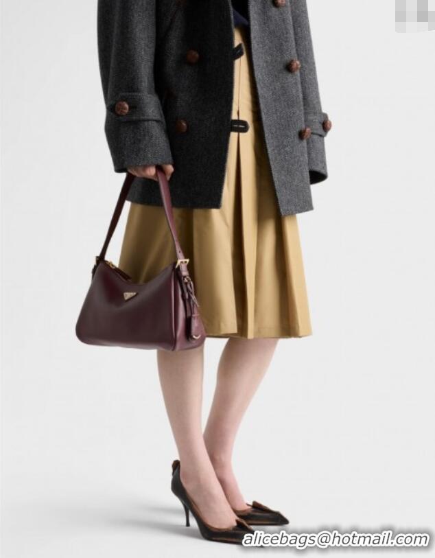 Best Grade Prada Aimee medium leather shoulder bag 1BC229 Burgundy 2025