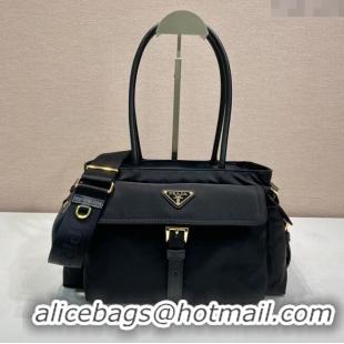 Trendy Design Prada Explore medium Re-Nylon and leather tote bag 1BG596 Black 2025