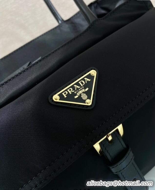 Trendy Design Prada Explore medium Re-Nylon and leather tote bag 1BG596 Black 2025