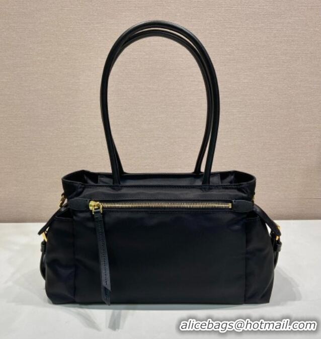 Trendy Design Prada Explore medium Re-Nylon and leather tote bag 1BG596 Black 2025