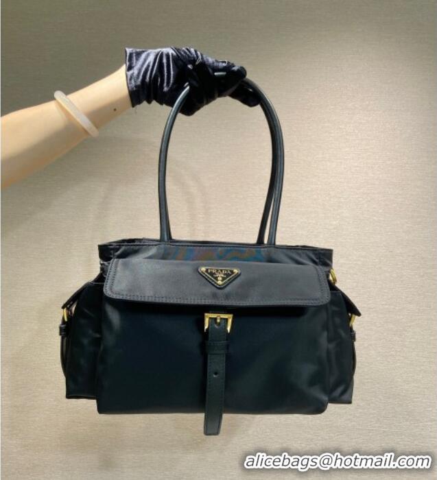 Trendy Design Prada Explore medium Re-Nylon and leather tote bag 1BG596 Black 2025