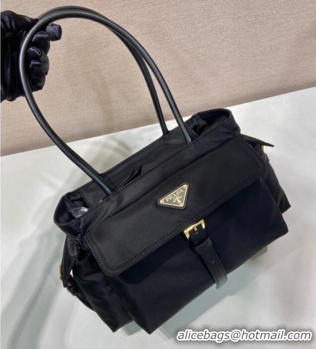 Trendy Design Prada Explore medium Re-Nylon and leather tote bag 1BG596 Black 2025