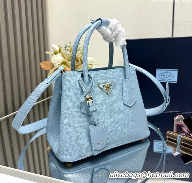 Fashion Discount Prada Double small Saffiano leather bag 1BG443 Light Blue 2025 (New Tag)