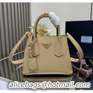 Luxury Cheap Prada Double small Saffiano leather bag 1BG443 Beige 2025 (New Tag)