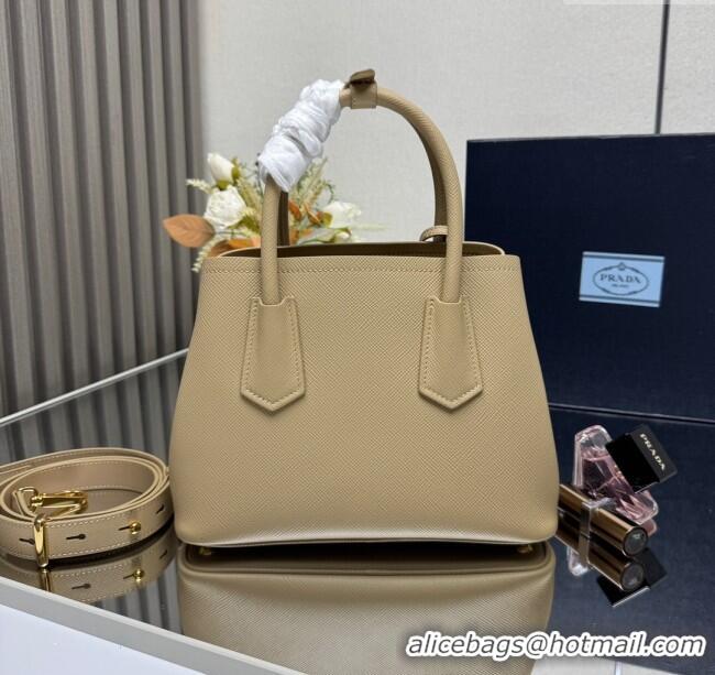 Luxury Cheap Prada Double small Saffiano leather bag 1BG443 Beige 2025 (New Tag)