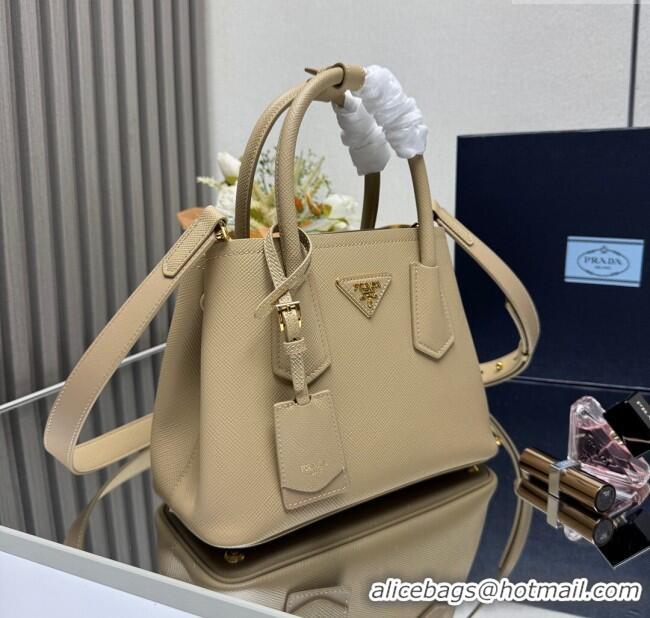 Luxury Cheap Prada Double small Saffiano leather bag 1BG443 Beige 2025 (New Tag)