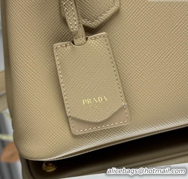 Luxury Cheap Prada Double small Saffiano leather bag 1BG443 Beige 2025 (New Tag)