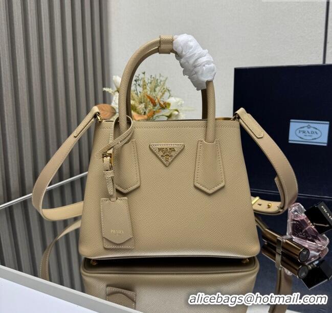 Luxury Cheap Prada Double small Saffiano leather bag 1BG443 Beige 2025 (New Tag)