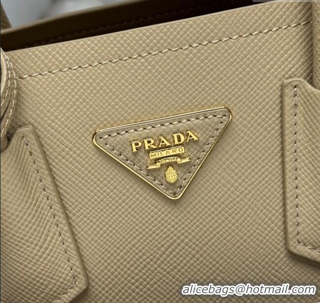 Luxury Cheap Prada Double small Saffiano leather bag 1BG443 Beige 2025 (New Tag)