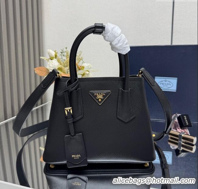 Most Popular Prada Double small Saffiano leather bag 1BG443 Black 2025 (New Tag)