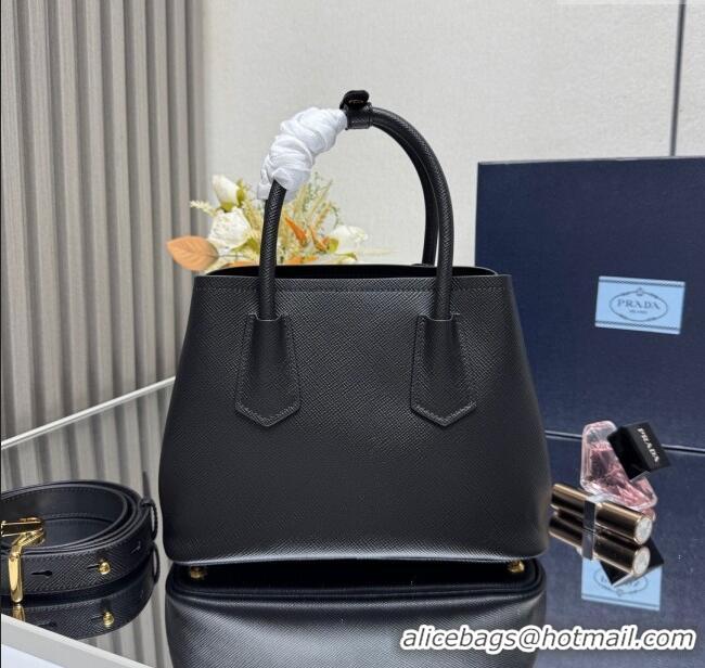 Most Popular Prada Double small Saffiano leather bag 1BG443 Black 2025 (New Tag)