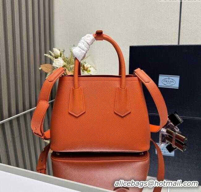 Luxury Cheap Prada Double small Saffiano leather bag 1BG443 Orange 2025