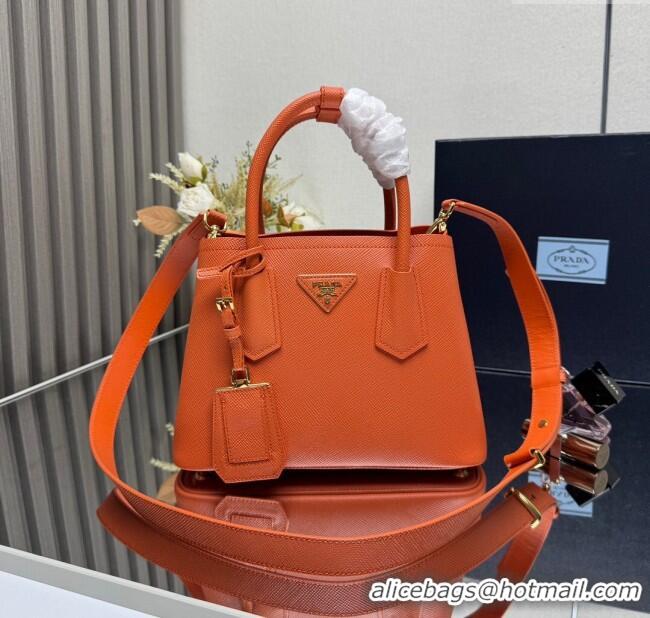 Luxury Cheap Prada Double small Saffiano leather bag 1BG443 Orange 2025
