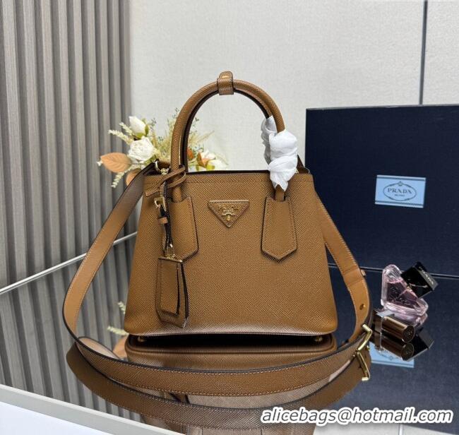Pretty Style Prada Double small Saffiano leather bag 1BG443 Brown 2025