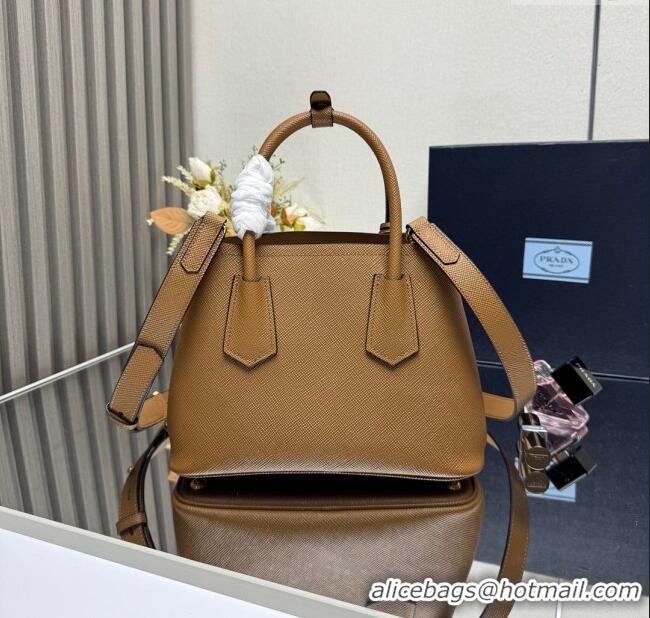 Pretty Style Prada Double small Saffiano leather bag 1BG443 Brown 2025