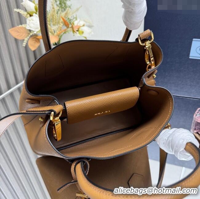 Pretty Style Prada Double small Saffiano leather bag 1BG443 Brown 2025