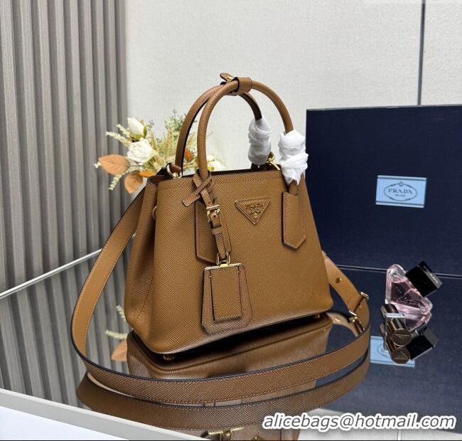 Pretty Style Prada Double small Saffiano leather bag 1BG443 Brown 2025