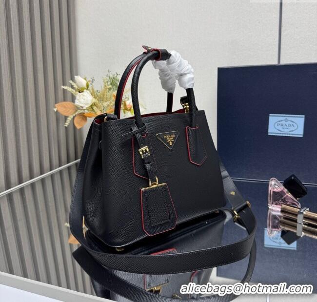New Fashion Prada Double small Saffiano leather bag 1BG443 Black/Red 2025
