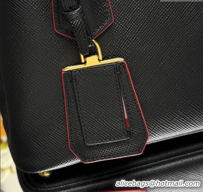 New Fashion Prada Double small Saffiano leather bag 1BG443 Black/Red 2025