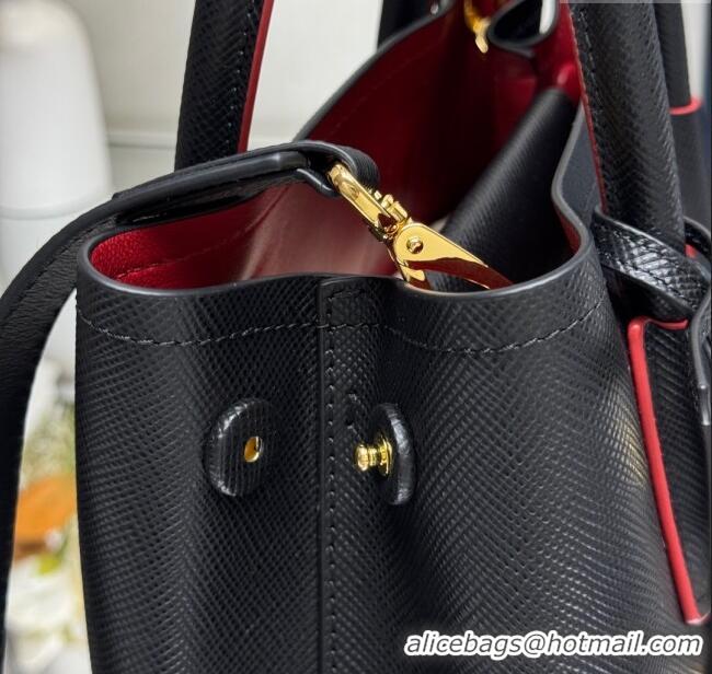New Fashion Prada Double small Saffiano leather bag 1BG443 Black/Red 2025