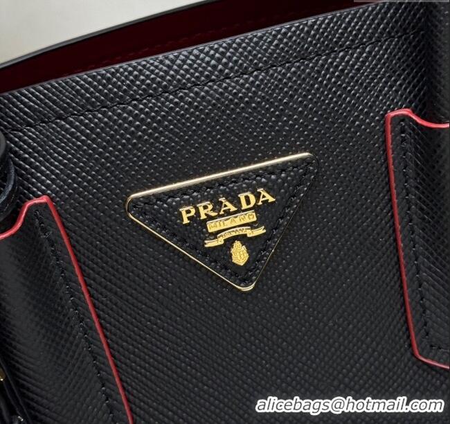 New Fashion Prada Double small Saffiano leather bag 1BG443 Black/Red 2025