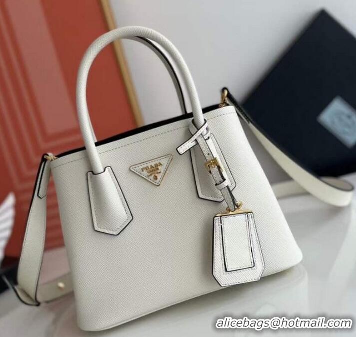 Traditional Discount Prada Double small Saffiano leather bag 1BG443 White 2025