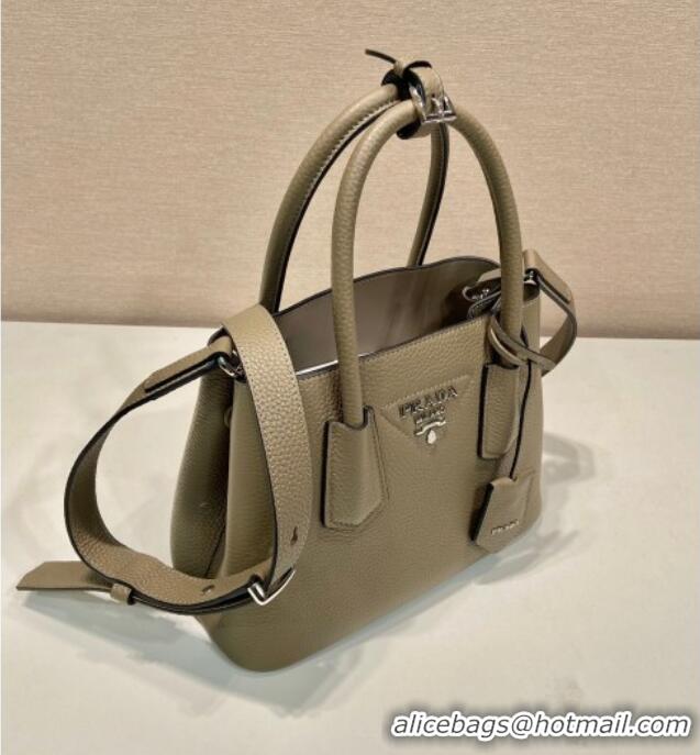Good Looking Prada Double small Grained leather bag 1BG443 Grey 2025