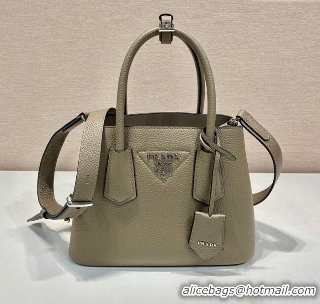 Good Looking Prada Double small Grained leather bag 1BG443 Grey 2025