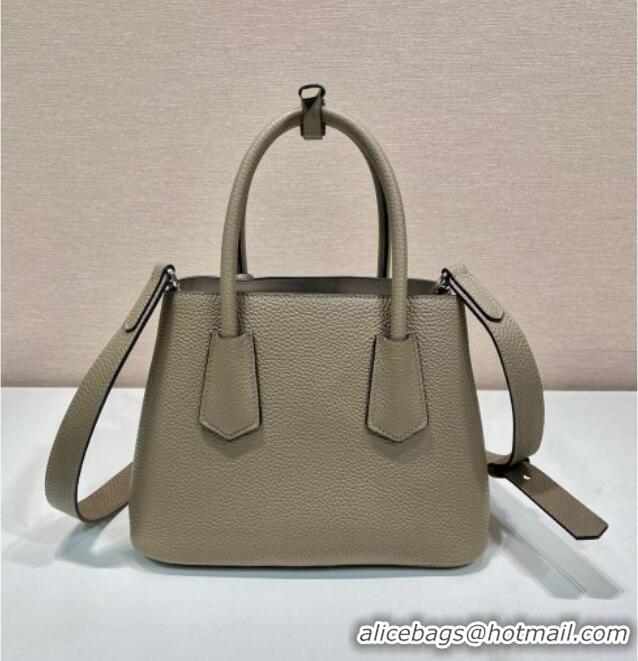 Good Looking Prada Double small Grained leather bag 1BG443 Grey 2025