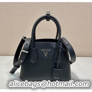 Luxury Cheap Prada Double small Grained leather bag 1BG443 Black 2025
