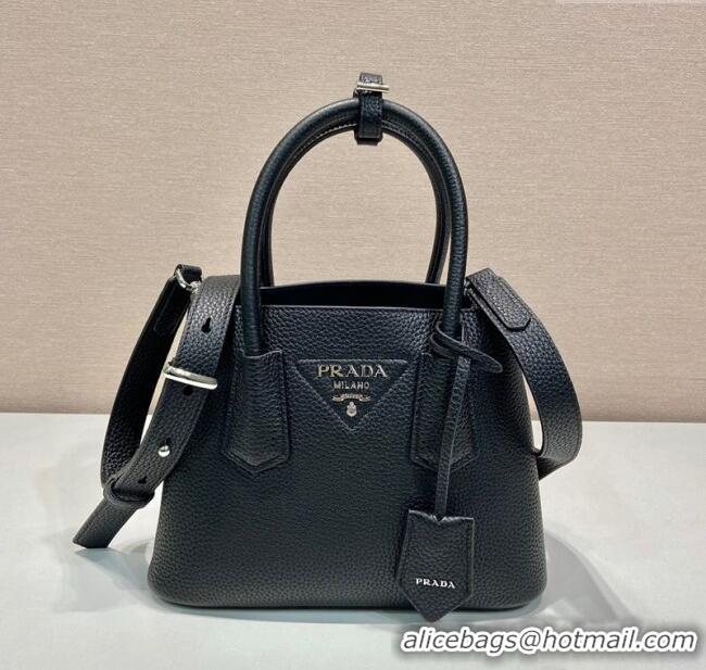 Luxury Cheap Prada Double small Grained leather bag 1BG443 Black 2025