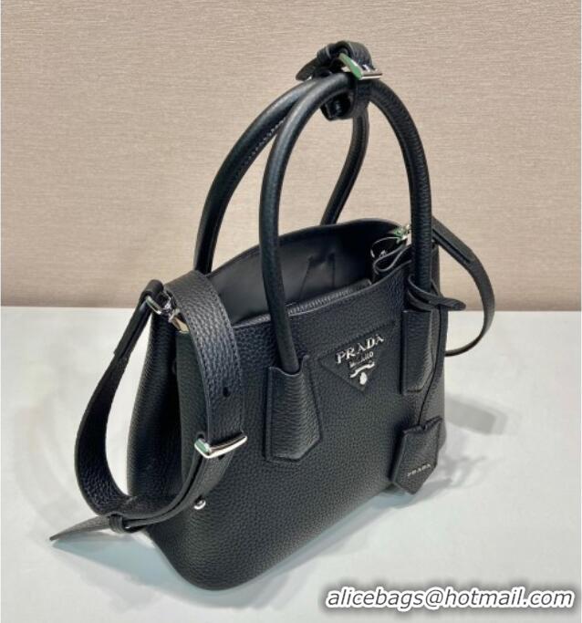 Luxury Cheap Prada Double small Grained leather bag 1BG443 Black 2025