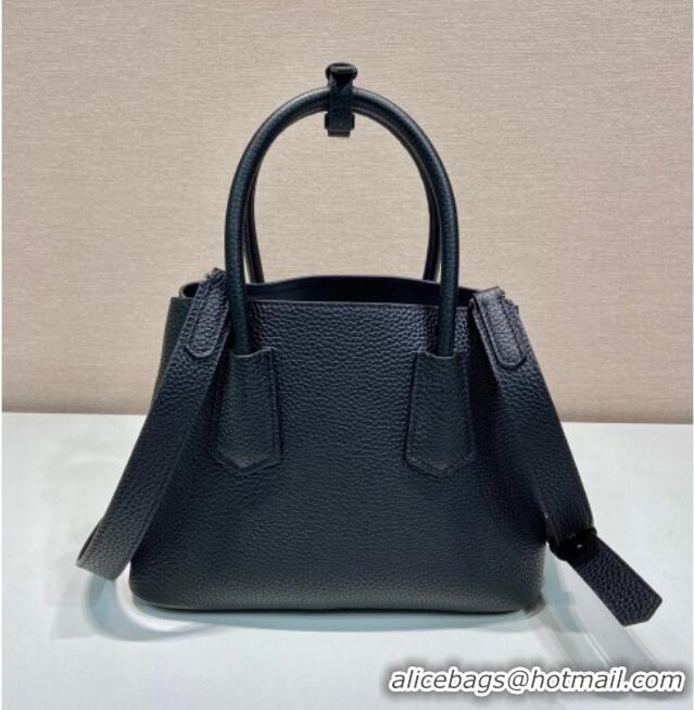 Luxury Cheap Prada Double small Grained leather bag 1BG443 Black 2025