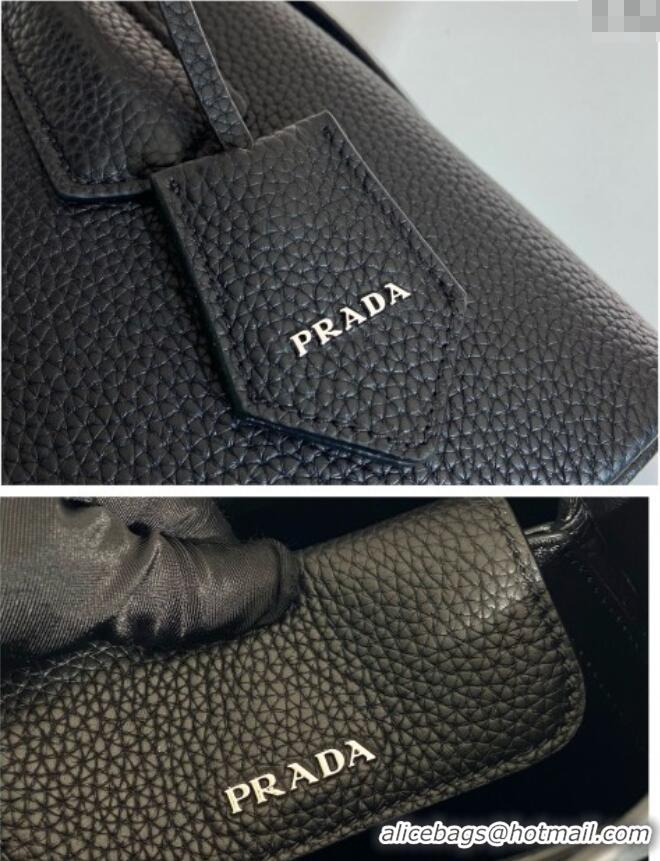 Luxury Cheap Prada Double small Grained leather bag 1BG443 Black 2025