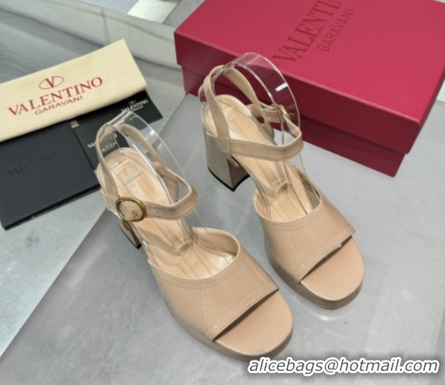 Unique Style Valentino Fawcette Platform Sandals 10cm in Polished Calfskin Nude 0902040