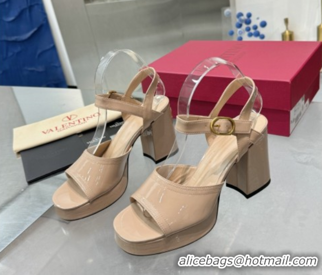 Unique Style Valentino Fawcette Platform Sandals 10cm in Polished Calfskin Nude 0902040
